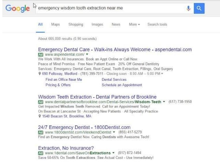 Google keyword search dentist near me